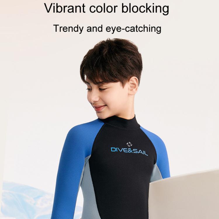 DIVE & SAIL 2.5MM Kids Long Sleeve One-Piece Warm Wetsuit Youth Snorkeling Surf Suit, 8, 10, 12, 14, 16