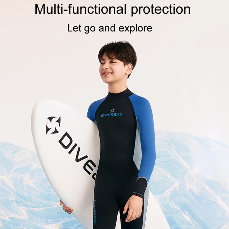DIVE & SAIL 2.5MM Kids Long Sleeve One-Piece Warm Wetsuit Youth Snorkeling Surf Suit, 8, 10, 12, 14, 16