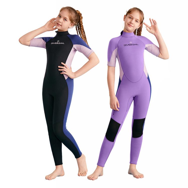 DIVE & SAIL 2.5MM Kids Short Sleeve One Piece Warm Wetsuit Youth Snorkeling Surf Trousers, 8, 10, 12, 14, 16