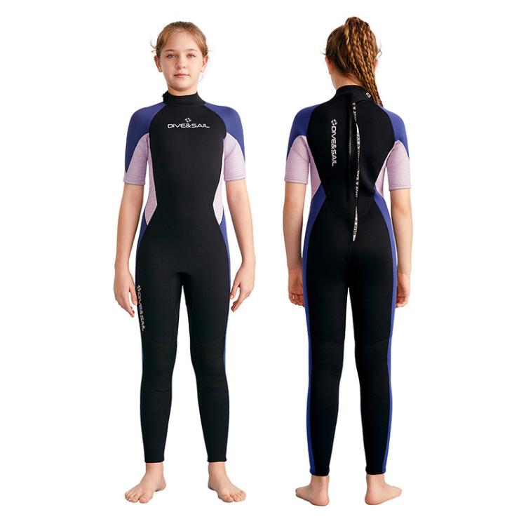 DIVE & SAIL 2.5MM Kids Short Sleeve One Piece Warm Wetsuit Youth Snorkeling Surf Trousers, 8, 10, 12, 14, 16