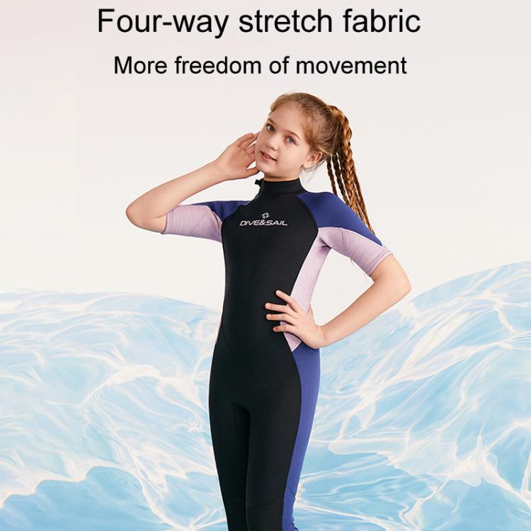 DIVE & SAIL 2.5MM Kids Short Sleeve One Piece Warm Wetsuit Youth Snorkeling Surf Trousers, 8, 10, 12, 14, 16