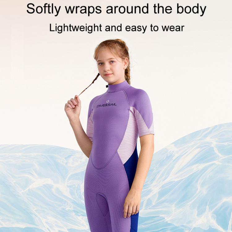 DIVE & SAIL 2.5MM Kids Short Sleeve One Piece Warm Wetsuit Youth Snorkeling Surf Trousers, 8, 10, 12, 14, 16