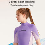 DIVE & SAIL 2.5MM Kids Short Sleeve One Piece Warm Wetsuit Youth Snorkeling Surf Trousers, 8, 10, 12, 14, 16