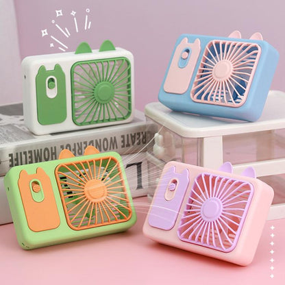 Cute Cartoon Kitten Camera Handheld Large Wind Rechargeable Fan With Stand Desktop Fan