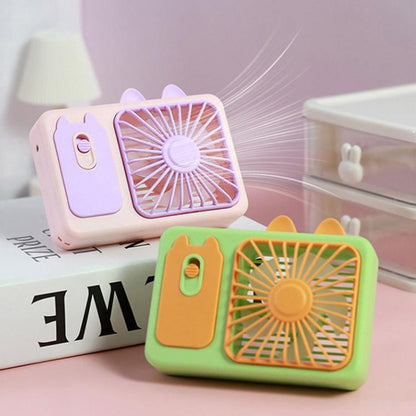 Cute Cartoon Kitten Camera Handheld Large Wind Rechargeable Fan With Stand Desktop Fan