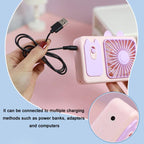 Cute Cartoon Kitten Camera Handheld Large Wind Rechargeable Fan With Stand Desktop Fan
