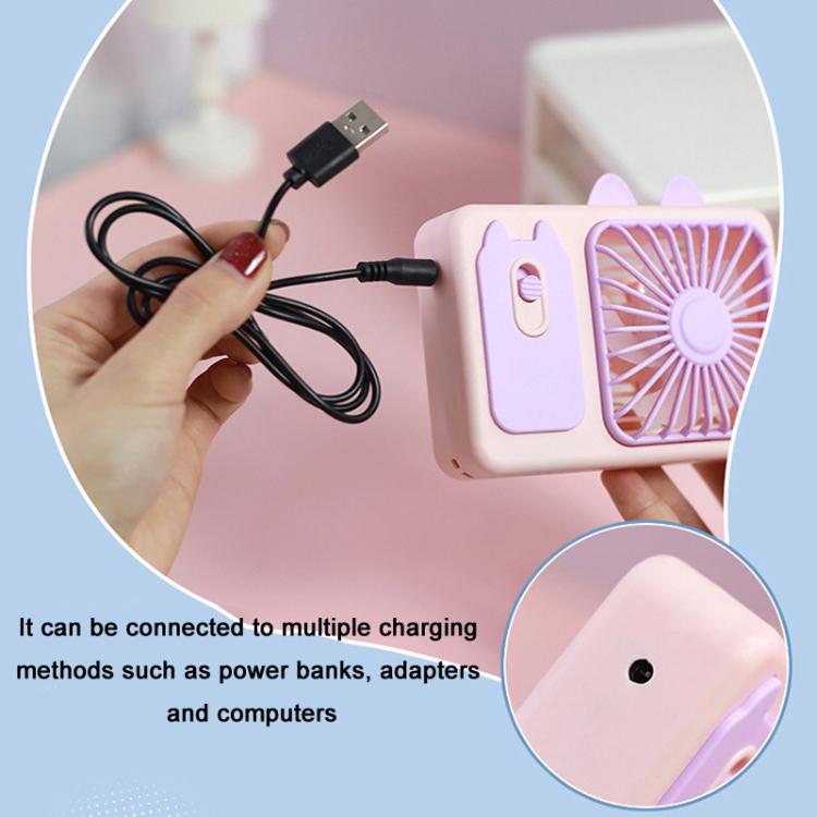 Cute Cartoon Kitten Camera Handheld Large Wind Rechargeable Fan With Stand Desktop Fan