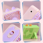 Cute Cartoon Kitten Camera Handheld Large Wind Rechargeable Fan With Stand Desktop Fan