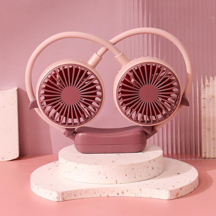 Outdoor Folding Mini Neck Fan Portable USB Rechargeable Summer Gift Fan, Bear Green, Bear Pink Purple, Bear Gray White, Devil Gray White, Devil Pink Purple, Devil Green, Cat Ears Green, Cat Ears Gray White, Cat Ears Pink Purple, Deer Green             ...
