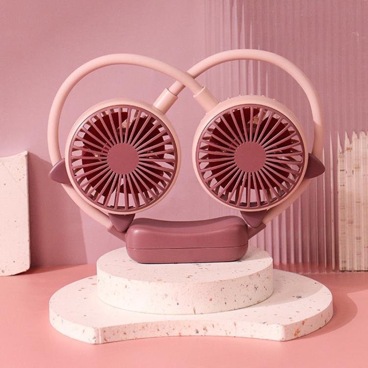 Outdoor Folding Mini Neck Fan Portable USB Rechargeable Summer Gift Fan, Bear Green, Bear Pink Purple, Bear Gray White, Devil Gray White, Devil Pink Purple, Devil Green, Cat Ears Green, Cat Ears Gray White, Cat Ears Pink Purple, Deer Green             ...