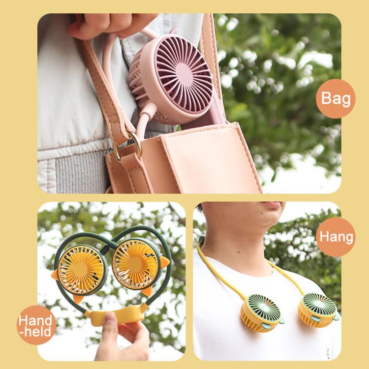 Outdoor Folding Mini Neck Fan Portable USB Rechargeable Summer Gift Fan, Bear Green, Bear Pink Purple, Bear Gray White, Devil Gray White, Devil Pink Purple, Devil Green, Cat Ears Green, Cat Ears Gray White, Cat Ears Pink Purple, Deer Green             ...