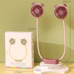 Outdoor Folding Mini Neck Fan Portable USB Rechargeable Summer Gift Fan, Bear Green, Bear Pink Purple, Bear Gray White, Devil Gray White, Devil Pink Purple, Devil Green, Cat Ears Green, Cat Ears Gray White, Cat Ears Pink Purple, Deer Green             ...