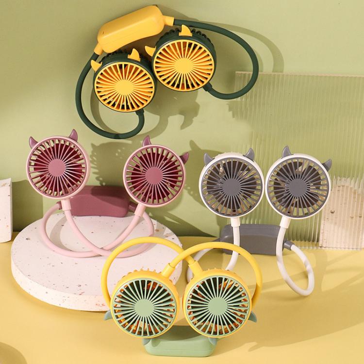 Outdoor Folding Mini Neck Fan Portable USB Rechargeable Summer Gift Fan, Bear Green, Bear Pink Purple, Bear Gray White, Devil Gray White, Devil Pink Purple, Devil Green, Cat Ears Green, Cat Ears Gray White, Cat Ears Pink Purple, Deer Green             ...