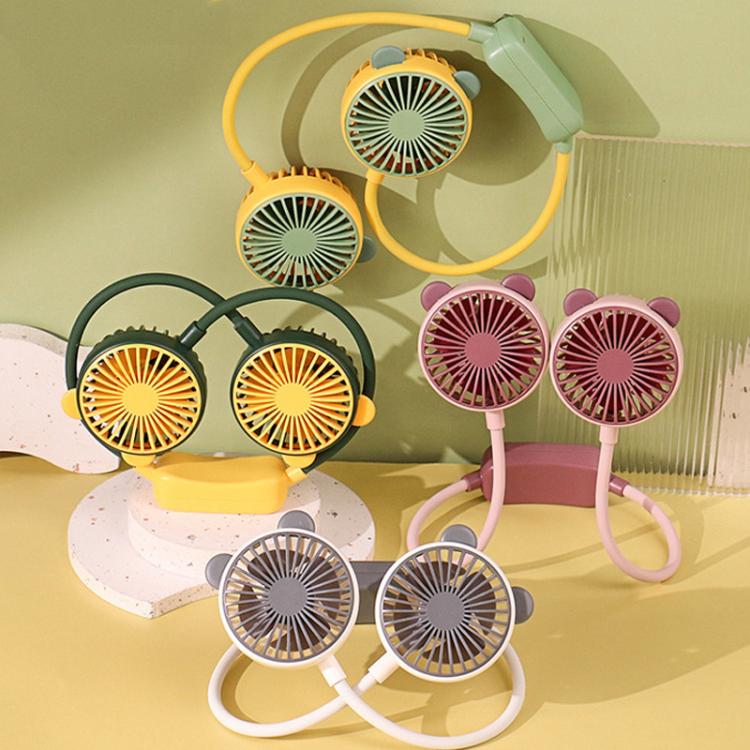 Outdoor Folding Mini Neck Fan Portable USB Rechargeable Summer Gift Fan, Bear Green, Bear Pink Purple, Bear Gray White, Devil Gray White, Devil Pink Purple, Devil Green, Cat Ears Green, Cat Ears Gray White, Cat Ears Pink Purple, Deer Green             ...