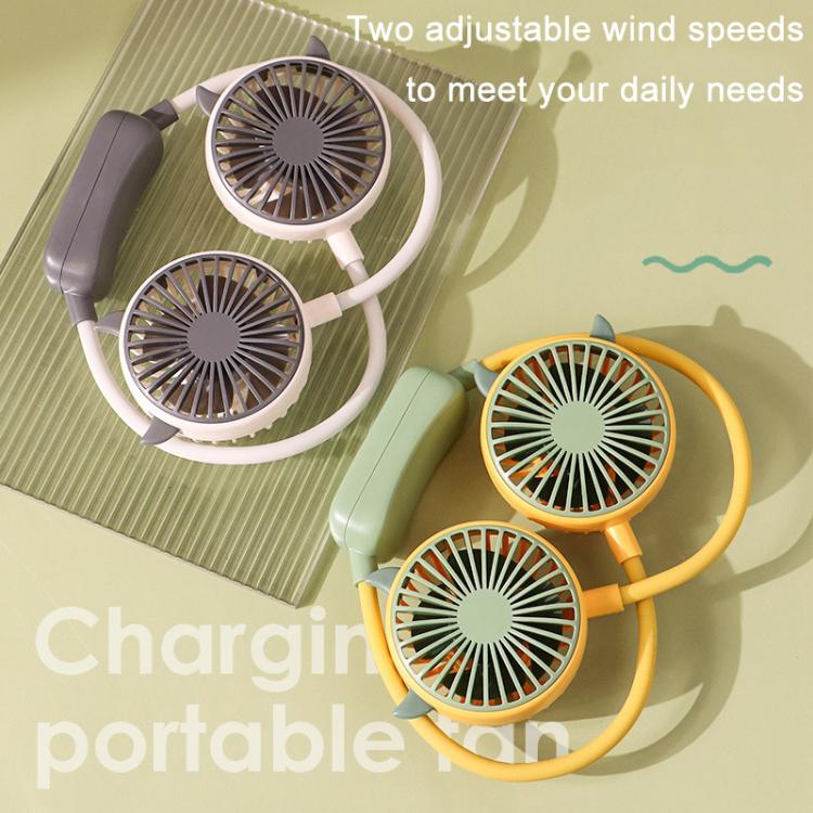 Outdoor Folding Mini Neck Fan Portable USB Rechargeable Summer Gift Fan, Bear Green, Bear Pink Purple, Bear Gray White, Devil Gray White, Devil Pink Purple, Devil Green, Cat Ears Green, Cat Ears Gray White, Cat Ears Pink Purple, Deer Green             ...