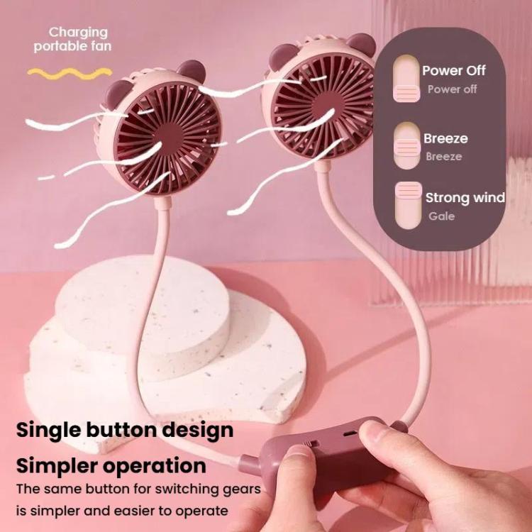 Outdoor Folding Mini Neck Fan Portable USB Rechargeable Summer Gift Fan, Bear Green, Bear Pink Purple, Bear Gray White, Devil Gray White, Devil Pink Purple, Devil Green, Cat Ears Green, Cat Ears Gray White, Cat Ears Pink Purple, Deer Green             ...