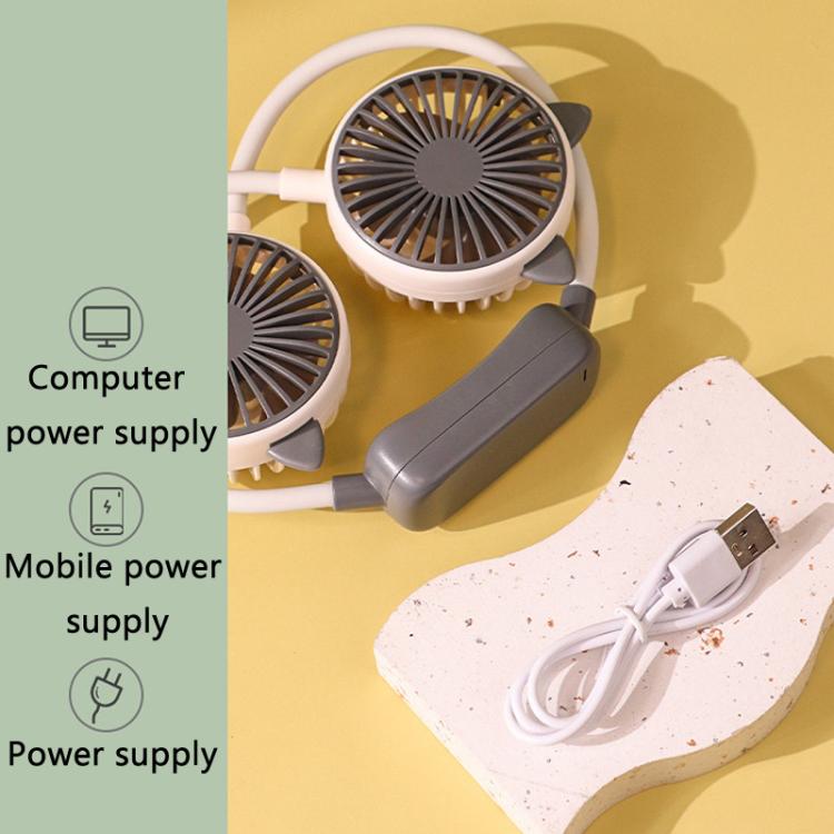 Outdoor Folding Mini Neck Fan Portable USB Rechargeable Summer Gift Fan, Bear Green, Bear Pink Purple, Bear Gray White, Devil Gray White, Devil Pink Purple, Devil Green, Cat Ears Green, Cat Ears Gray White, Cat Ears Pink Purple, Deer Green             ...