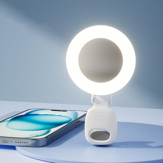 Clip-On Selfie Ring Light with Mirror Rechargeable Portable Makeup Light 3 Adjustable Color Temperatures