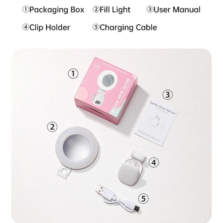 Clip-On Selfie Ring Light with Mirror Rechargeable Portable Makeup Light 3 Adjustable Color Temperatures
