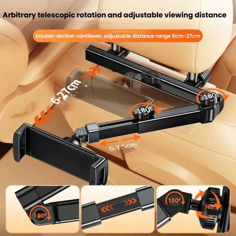 Telescopic Car Rear Pillow Phone Tablet Holder 2-Section Folding Headrest Bracket, 2-Section Plastic, 2-Section Iron