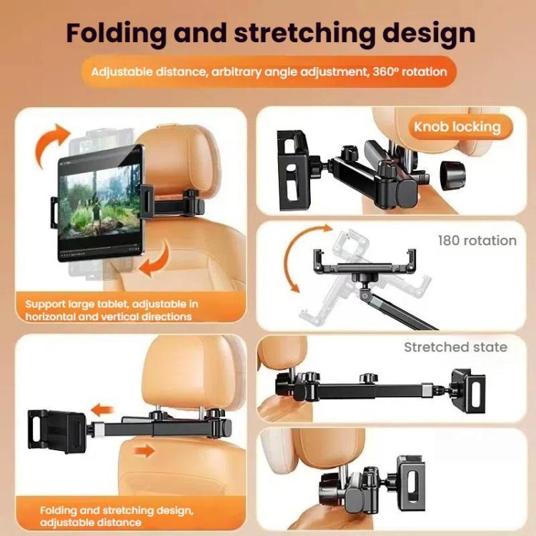 Telescopic Car Rear Pillow Phone Tablet Holder 2-section Folding Headrest Bracket, 2-Section Upgrade