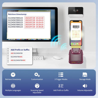 Cell Phone Back Clip Portable 1/2 Code Wireless Bluetooth Scanner, E900, E950
