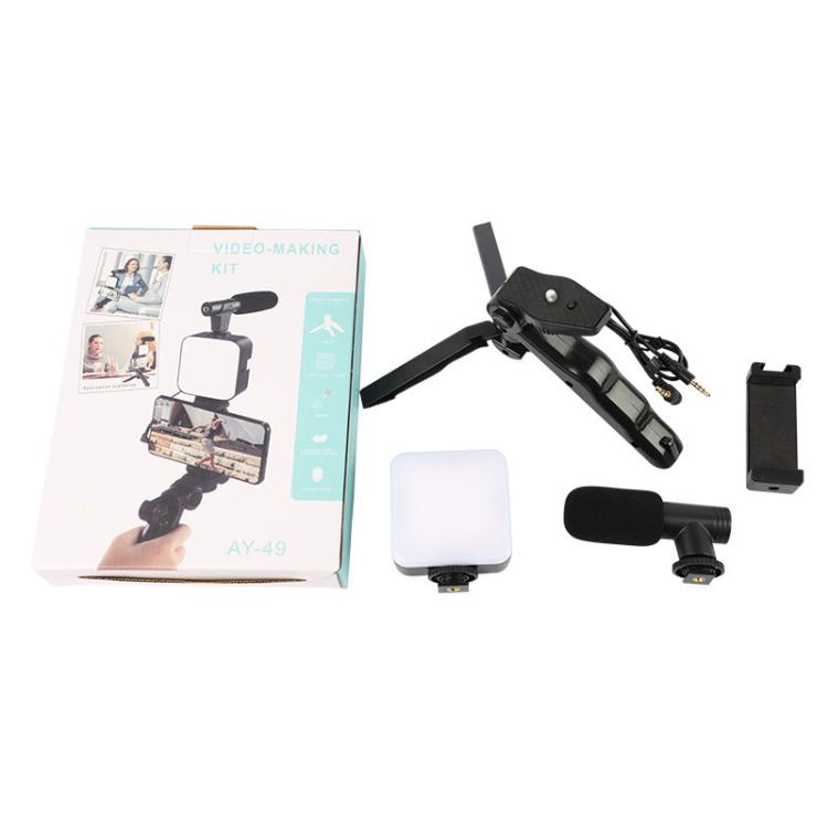 49 LEDs Streaming Lighting Kit for Phone All-in-One Video Recording Set with Tripod Stand &  Microphone, AY-49