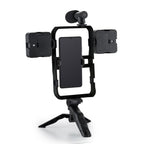 Smartphone Cage Stabilizer with Microphone & LED Fill Light - Anti-Shake Handheld Gimbal for Vlogging, AY-49B
