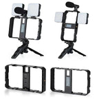 Smartphone Cage Stabilizer with Microphone & LED Fill Light - Anti-Shake Handheld Gimbal for Vlogging, AY-49B