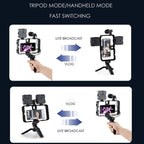 Smartphone Cage Stabilizer with Microphone & LED Fill Light - Anti-Shake Handheld Gimbal for Vlogging, AY-49B