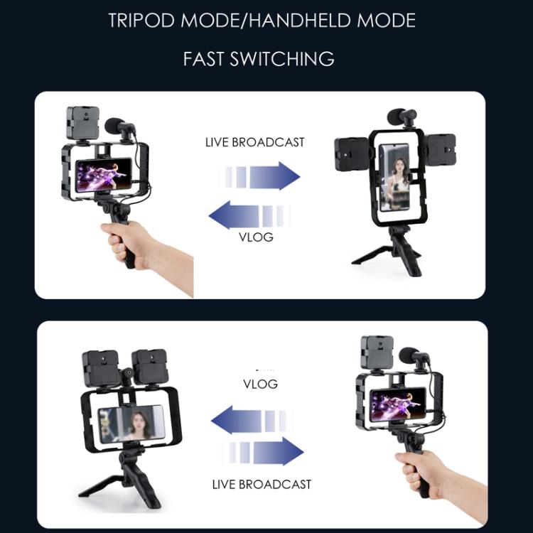 Smartphone Cage Stabilizer with Microphone & LED Fill Light - Anti-Shake Handheld Gimbal for Vlogging, AY-49B