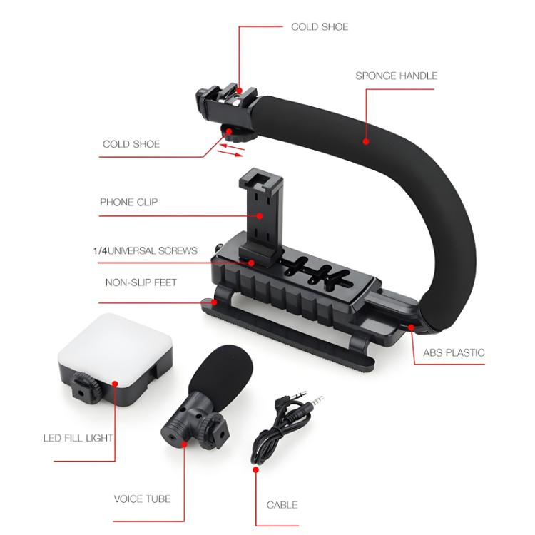 U-Shaped Handle Stand with Pocket Fill Light & Noise-Canceling Mic All-in-One Live Streaming Kit, AY-49U