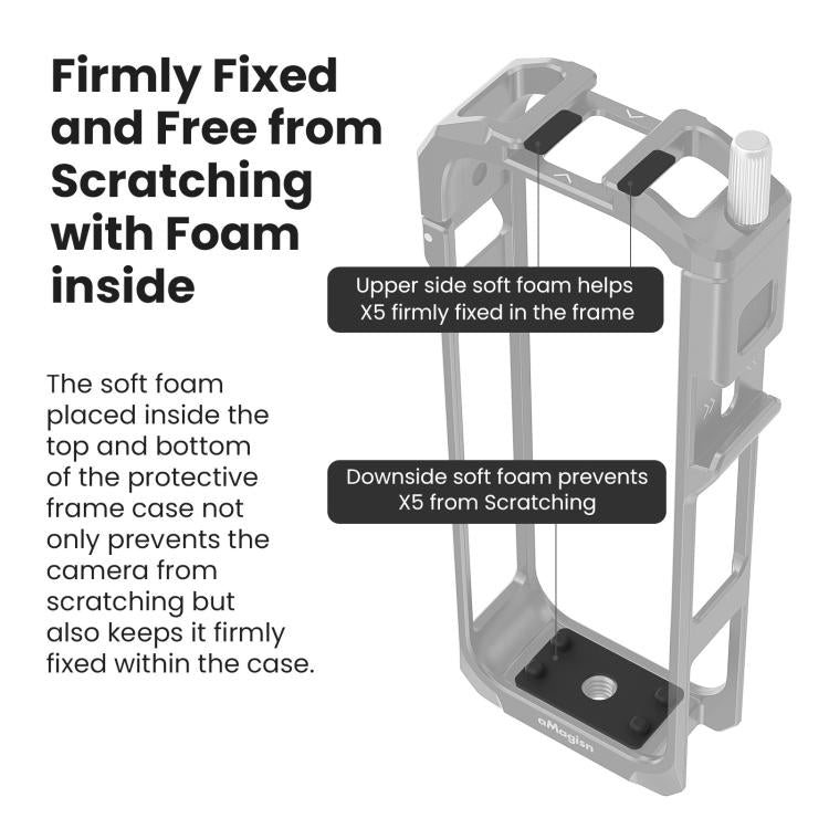 aMagisn Metal Cage for Insta360 X5 Wind Noise Reduction, Shockproof Mount with Dual Cold Shoe, PF01