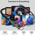 QGeeM USB4 Type-C PD 240W Fast Charging Cable With Digital Display, 40Gbps Data Transfer, 8K 60Hz Video Output For Laptop/Phone/Tablet, 1m
