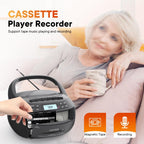 X2A Portable Cassette Player Stereo Bluetooth AM/FM/MP3 Music CD Player Tape Recorder, US Plug, EU Plug, UK Plug, AU Plug