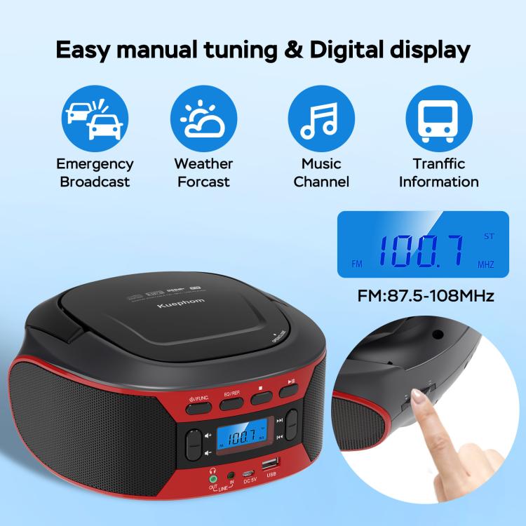 Kuephom W17 Portable Home CD Music Walkman FM Bluetooth Player, EU Plug, US Plug, UK Plug, AU Plug