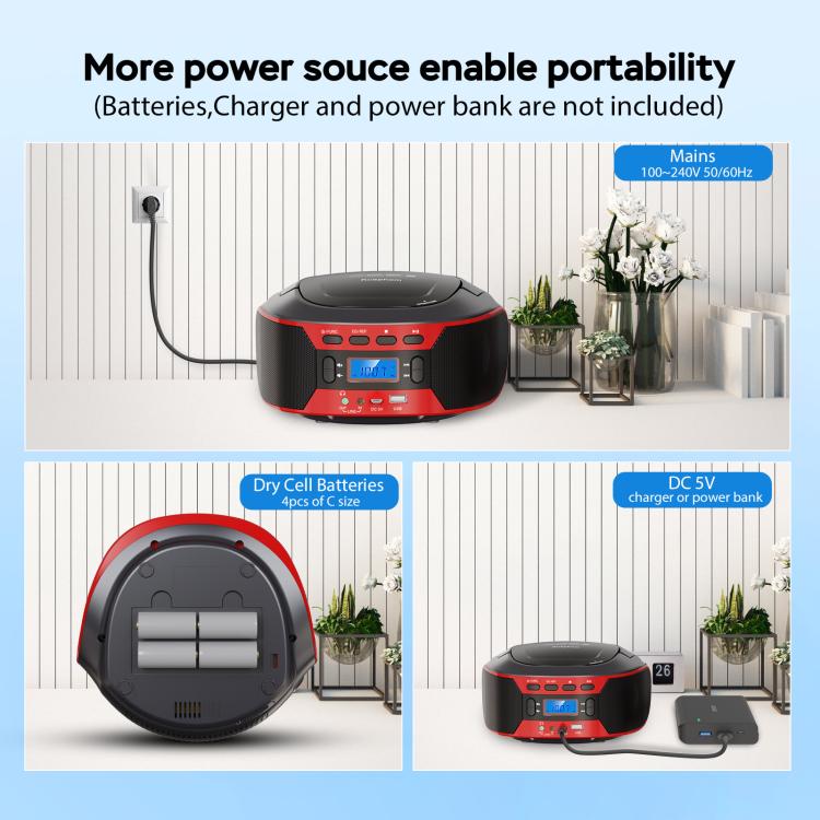 Kuephom W17 Portable Home CD Music Walkman FM Bluetooth Player, EU Plug, US Plug, UK Plug, AU Plug
