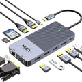MCY 12-In-1 USB-C Hub With Triple Monitor Support (1000Mbps Lan+VGA+USB3.0/USB2.0+SD/TF+2 HDMI 4K 30Hz+85W PD）