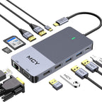 MCY 12-In-1 USB-C Hub With Triple Monitor Support (1000Mbps Lan+VGA+USB3.0/USB2.0+SD/TF+2 HDMI 4K 30Hz+85W PD）