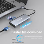 QGeeM 9 In 1 USB-C/Type-C Docking Station Hub RJ45+4K 30Hz HDMI+PD 85W+USB2.0/USB3.0+SD/TF, RJ45 Version