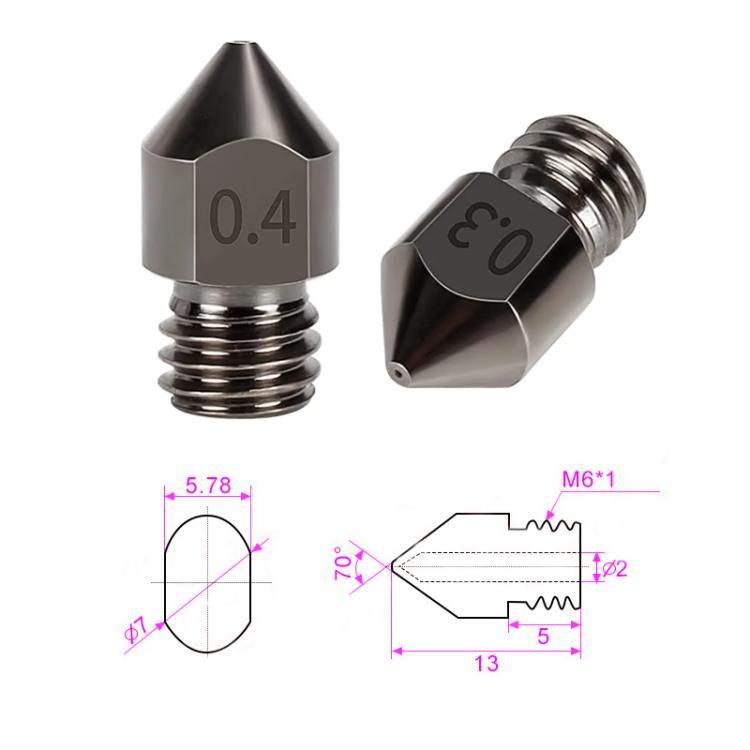 MK8 Hardened Steel Nozzle High-Temperature Resistant 3D Printer Extruder Hotend, 5pcs /Pack 1.75/0.2mm, 5pcs /Pack 1.75/0.3mm, 5pcs /Pack 1.75/0.4mm, 5pcs /Pack 1.75/0.5mm, 5pcs /Pack 1.75/0.6mm, 5pcs /Pack 1.75/0.8mm, 5pcs /Pack 1.75/1.0mm