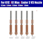All-in-One Chrome Zirconium Copper Nozzle for Creality Ender-3 V3/K1C/K1 Max 3D Printers, 1.75/0.2mm, 1.75/0.4mm, 1.75/0.6mm, 1.75/0.8mm, 1.75/1.0mm