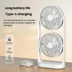 Dual Head Desk Fan 360-degree Adjustable Oscillating Air Circulator 3-Speed Portable Cooling Fan, 4000 mAh battery, Without Battery