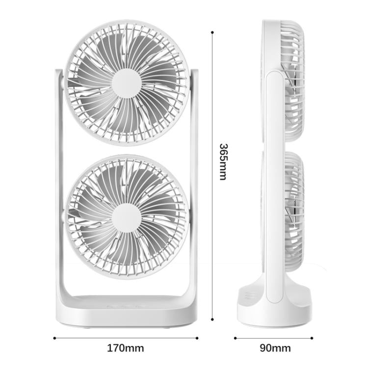 Dual Head Desk Fan 360-degree Adjustable Oscillating Air Circulator 3-Speed Portable Cooling Fan, 4000 mAh battery, Without Battery