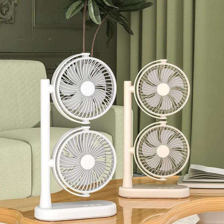 Dual Head Desk Fan 360-Degree Adjustable Oscillating Air Circulator 3-Speed Portable Cooling Fan, 4000 mAh Battery, Without Battery