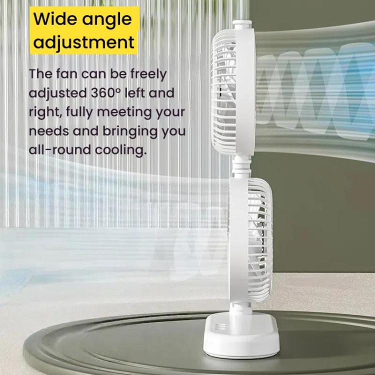 Dual Head Desk Fan 360-Degree Adjustable Oscillating Air Circulator 3-Speed Portable Cooling Fan, 4000 mAh Battery, Without Battery