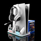 For PS5 Slim / Pro Multi-functional Cooling Stand with Controller Charging Station & Game Disc Storage Holder