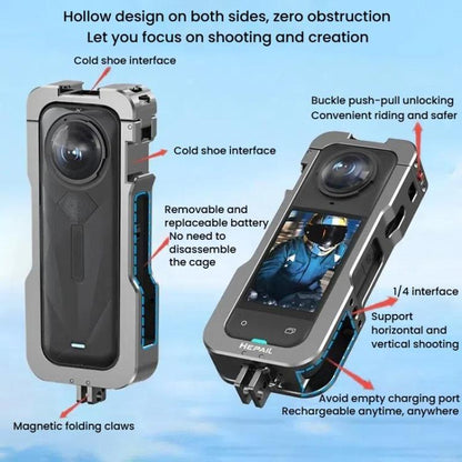 For Insta360 X5 HEPAIL AC-81 Metal Rabbit Cage Extended Protective Frame, AC-81