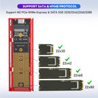 M.2 NVMe/SATA SSD Enclosure USB-C 10Gbps External Case Supports Up To 2TB, With USB-A To Type-C Cable, With Type-C Cable, With 2 Cables, With 2-in-1 Cable