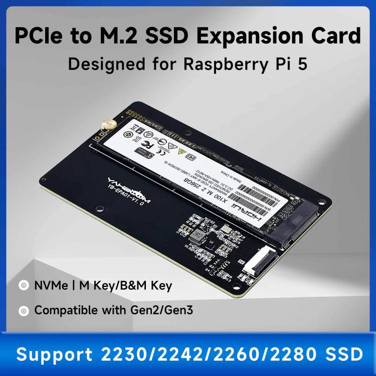 Yahboom PCIe To M.2 Adapter Expansion Board For Raspberry Pi 5 NVMe Expansion Board, Separate Board, Board + 256G SSD